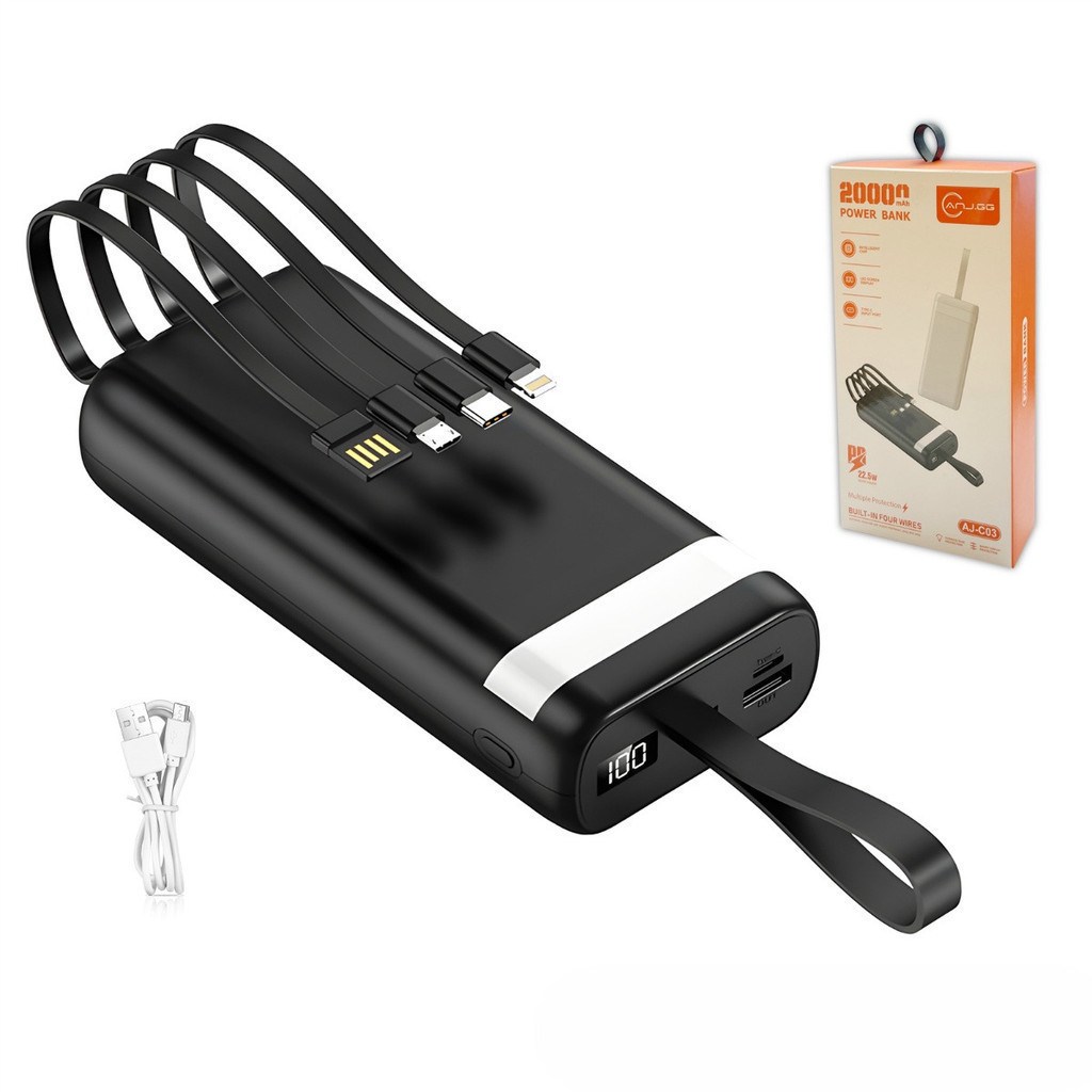 Foto de referência: Power bank 20.000 mAh com cabos.